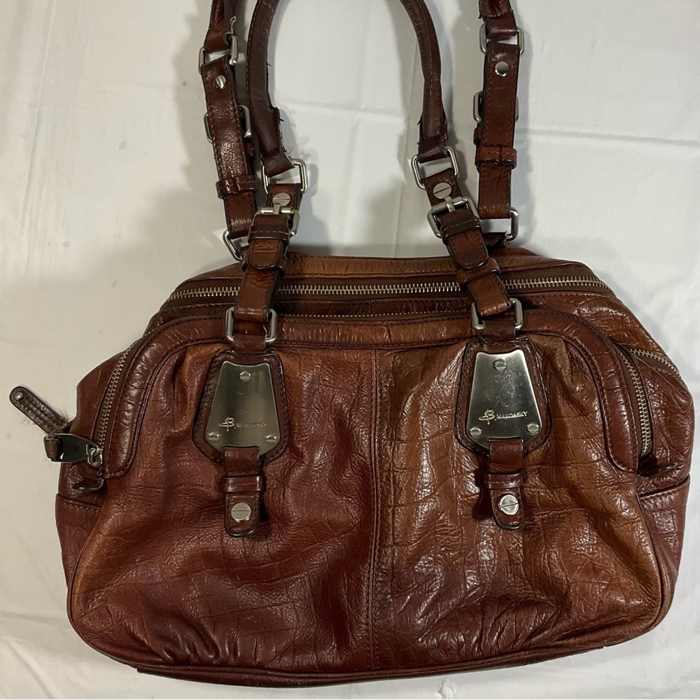 B. Makowsky  Brown  Embossed Reptile Print  Leather  Hobo  Shoulder Satc…
